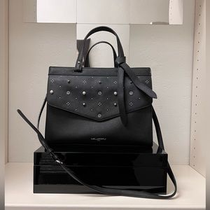 Karl lagerfeld pleather top handle tote bag with flap